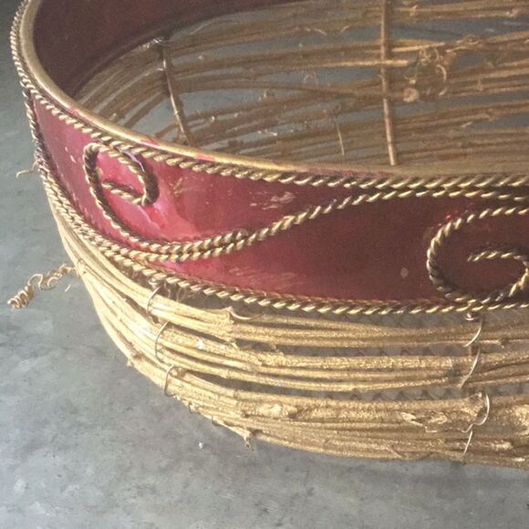 Red scroll Christmas basket rustic natural gift basket woven - Picture 3 of 8